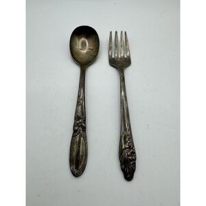 Community Silverplate White Orchid Baby Spoon & Fork Set Floral Vintage Nursery